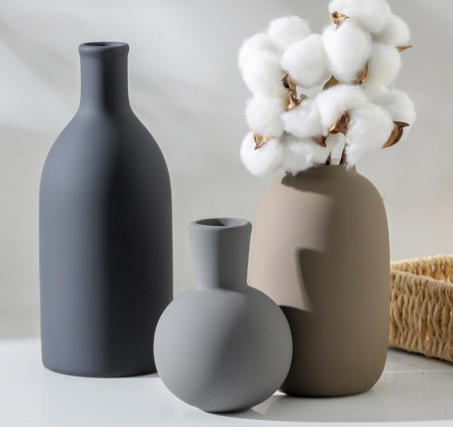 Ceramic Vase Set of 3, Rustic Farmhouse Vases Home Decor Pottery Pampas Vase Decoration Modern Neutral Flowers Vases for Room Decor, Entryway, Living Room, Table, Kitchen, Bedroom - Multicolor